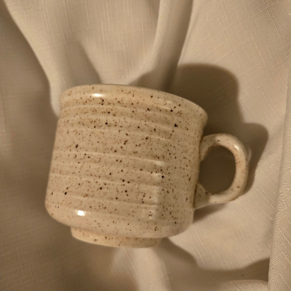 VTG Churchill Speckled Stoneware Coffee Mug Cream Ribbed Tea Cup Made In England